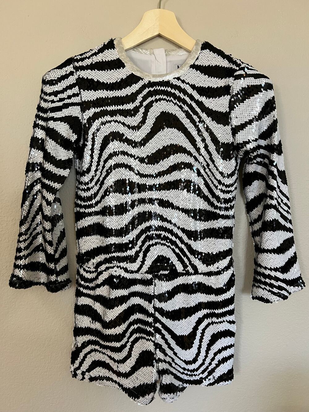 Mia New York Sequin Romper Sz L Black and White Sequin Glam